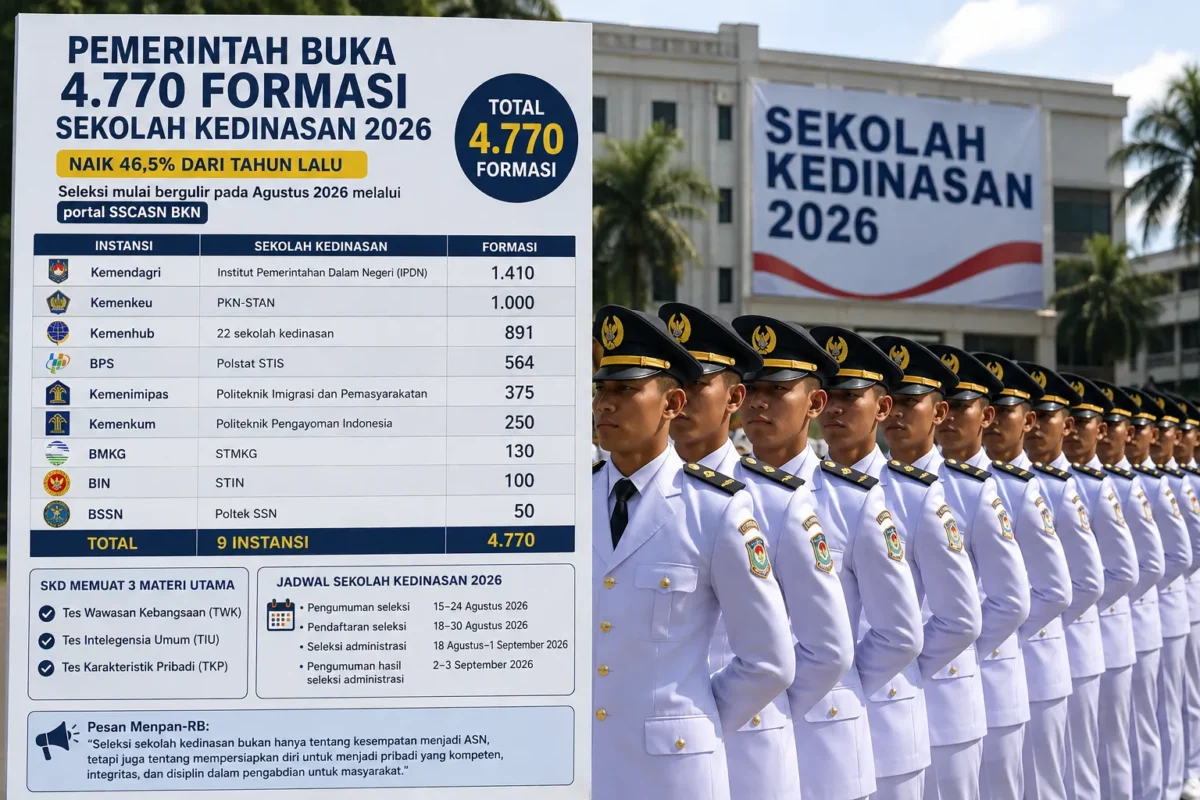 Sekolah Kedinasan 2026 Buka 4.770 Formasi, Pendaftaran Dimulai 18 Agustus
(Foto: ANTARA/Raisan Al-Farisi/detik/AI)