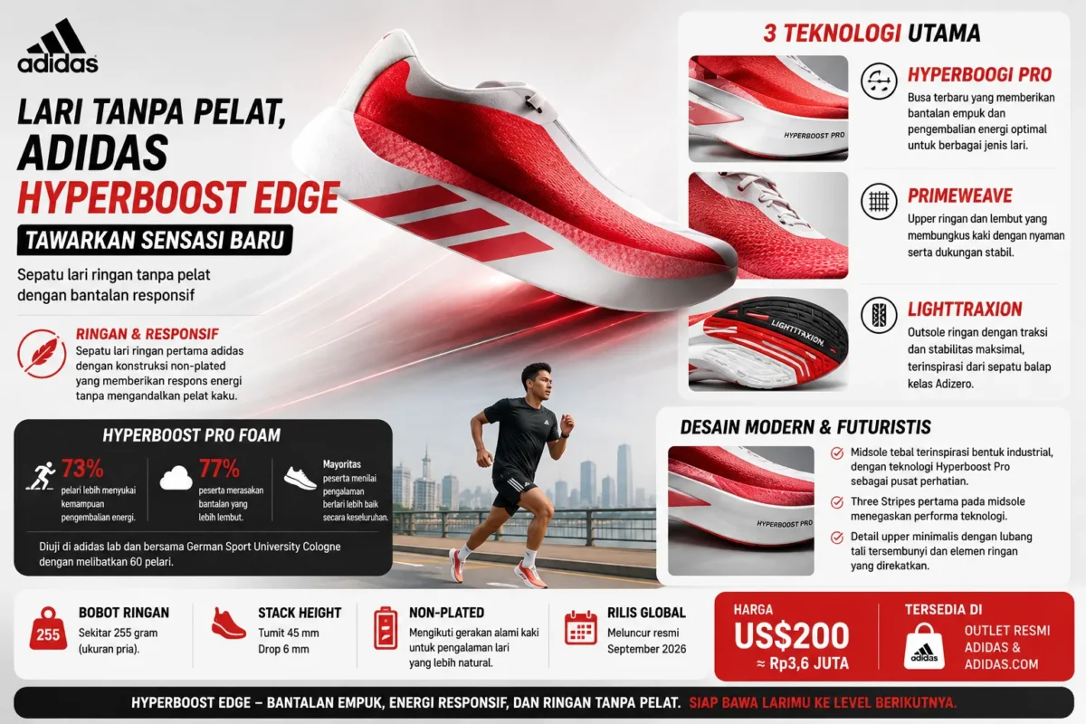 Lari Tanpa Pelat, Adidas Hyperboost Edge Tawarkan Sensasi Baru
(Foto: adidas/rri
/AI)