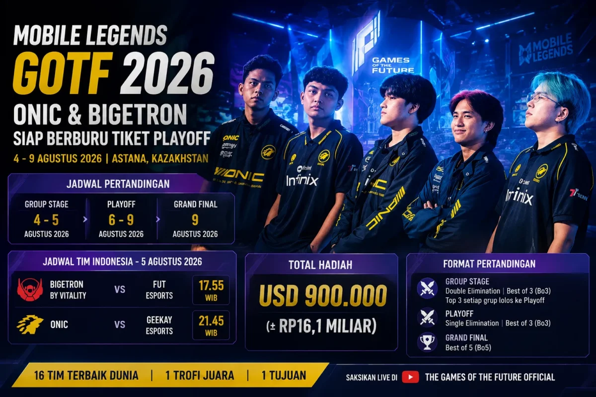 Jadwal Mobile Legends GOTF 2026 Lengkap, Onic dan Bigetron Berburu Tiket Playoff di Astana
(Foto: MPL Indonesia/detik
/AI)