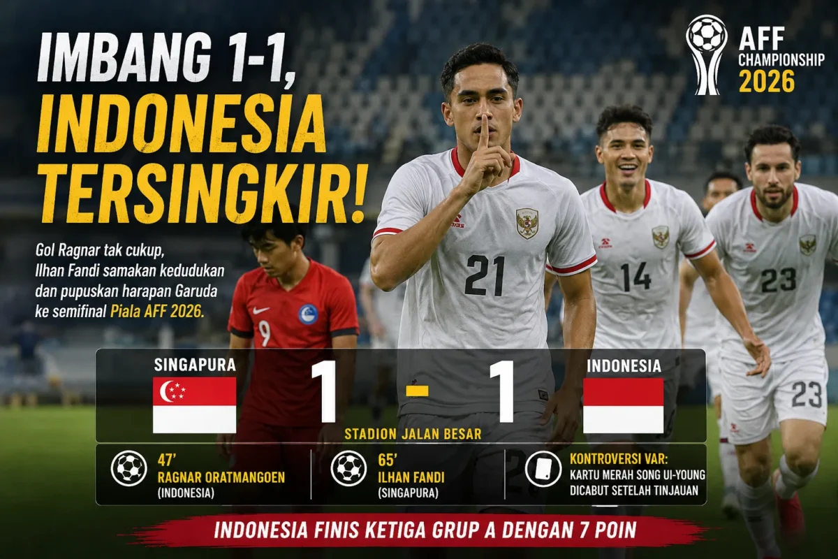 Indonesia Tersingkir dari Piala AFF 2026! Sempat Unggul, Garuda Dipaksa Imbang Singapura
(foto: PSSI/kompas
/AI)